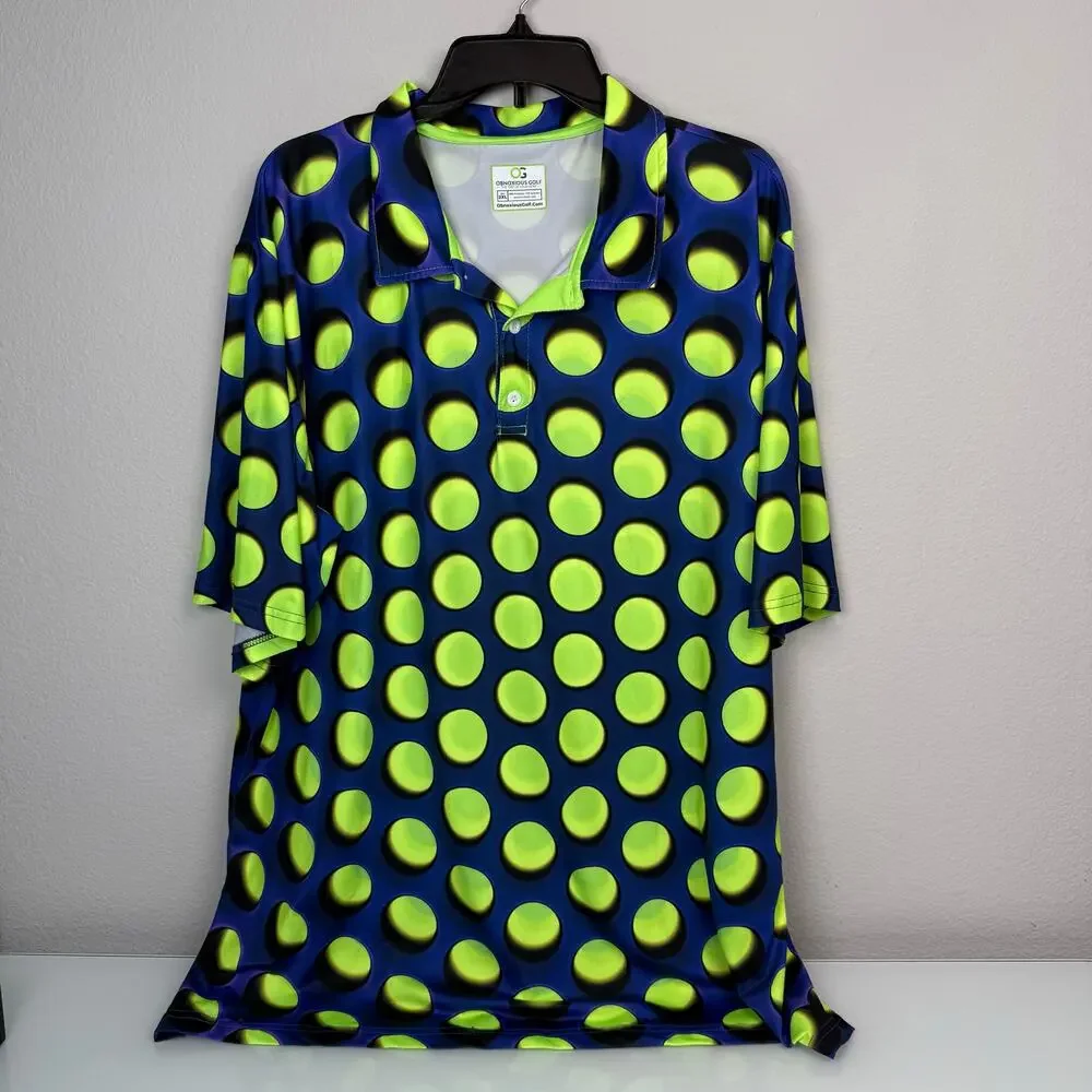 Obnoxious Golf Men's Polo Shirt 2XL Purple Neon Polka Dot All Over Print
